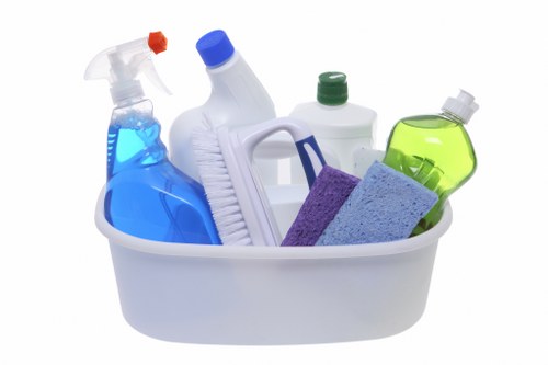 Wet floor warning and tidy carpet cleaning workspace to prevent slips